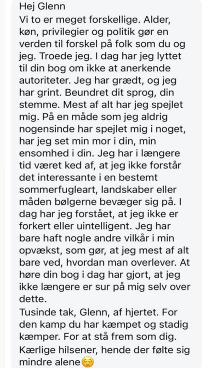 Privat besked til Glenn Bech fra læser
